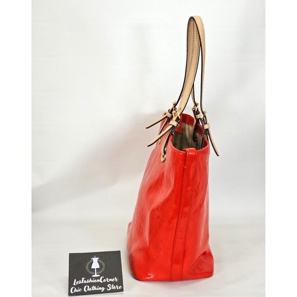 Michael Kors Women's Red Leather Jet Set Mirror Metallic Patent Tote Large 1794 - Picture 11 of 16